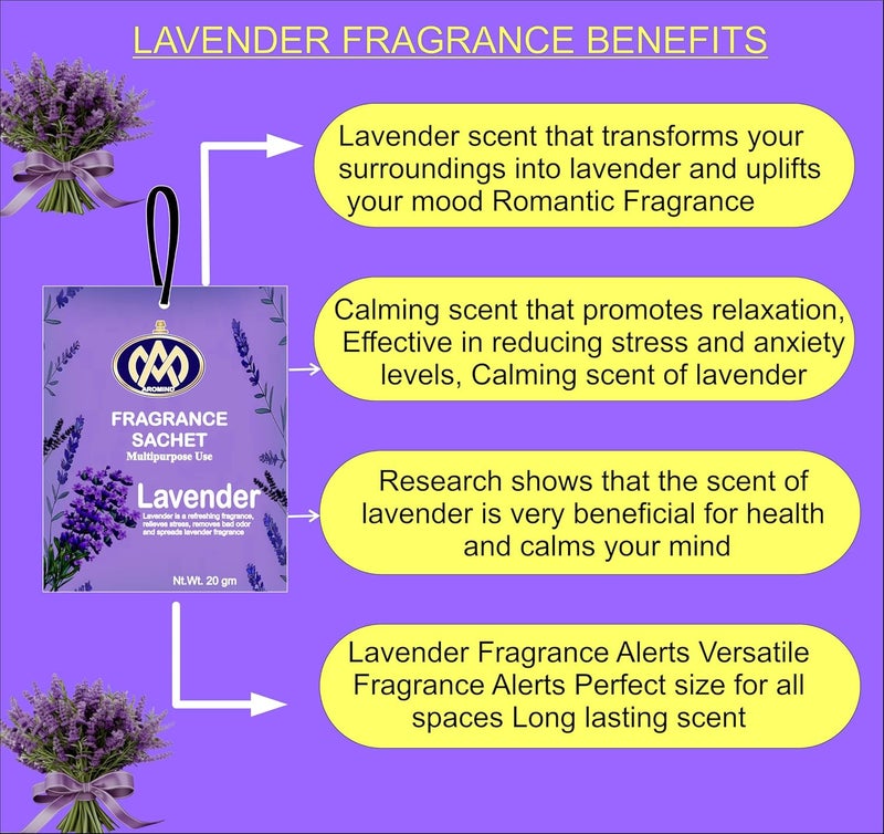 AROMIND AROMIND Lavender Fragrance Sachet 20g Each Pack of 6 Scented Pouches for Wardrobe Car Home  - Image 3