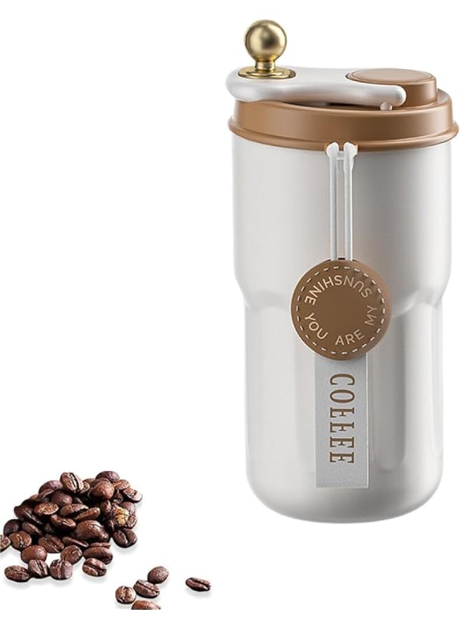 Goodern 420Ml Insulated Travel Coffee Mugstainless Steel Vacuum Coffee Cup Durable Leakproof Tumbler Thermal Mug Easy Grip Portable Insulated Mug Vehiclemounted Cold Water Retaining Trip Cupbeige  - Image 1