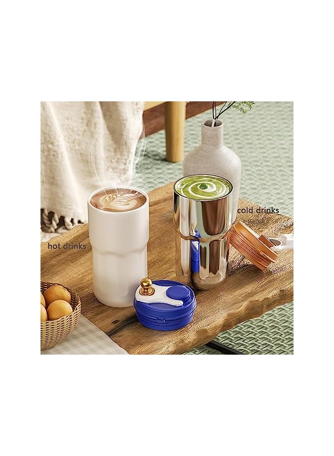 Goodern 420Ml Insulated Travel Coffee Mugstainless Steel Vacuum Coffee Cup Durable Leakproof Tumbler Thermal Mug Easy Grip Portable Insulated Mug Vehiclemounted Cold Water Retaining Trip Cupbeige  - Image 3