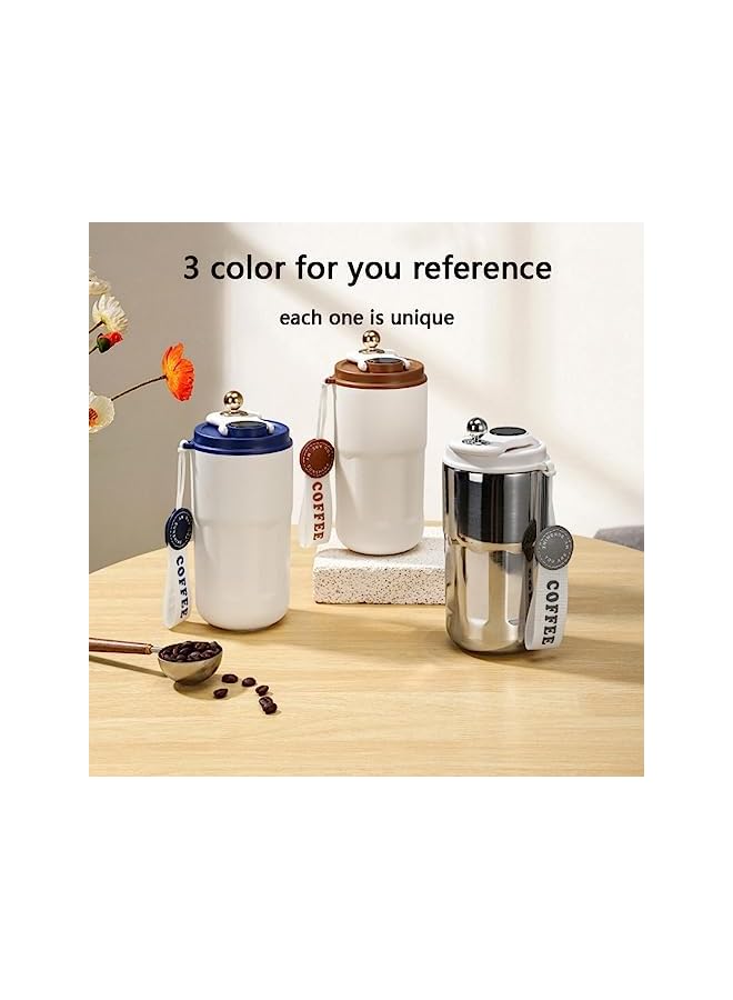 Goodern 420Ml Insulated Travel Coffee Mugstainless Steel Vacuum Coffee Cup Durable Leakproof Tumbler Thermal Mug Easy Grip Portable Insulated Mug Vehiclemounted Cold Water Retaining Trip Cupbeige  - Image 4
