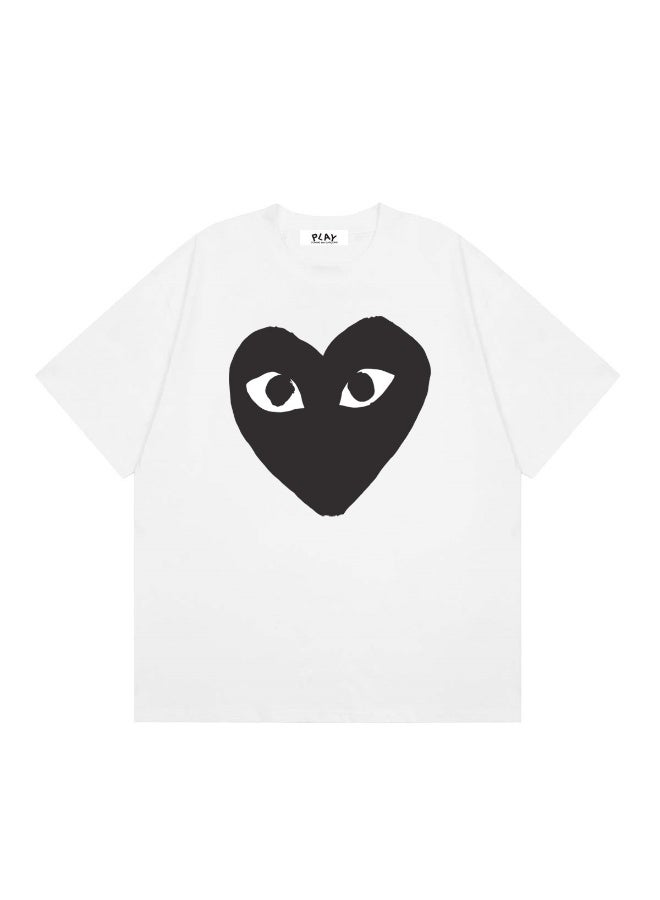 PLAY Oversized White T-Shirt With Classic Big Two-Eyed Black Heart Print Size S - Image 1