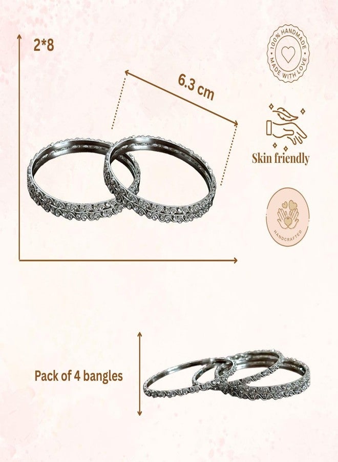 ACCESSHER Elegant Silver-Tone American Diamond Kada Set | Stylish Kangan Set with Wavy Spiral Pattern with Studded Stone| Bangle Set for Women & Girls (Set of 4) (2.8) - Image 5