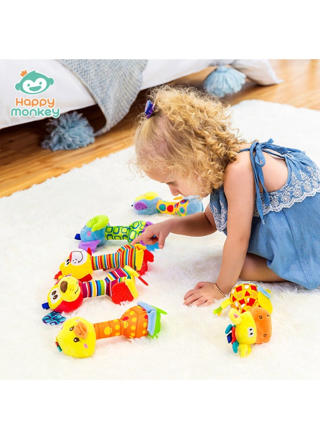 null - Happy Monkey Baby Handheld Cartoon Animal Rattle Teeth Gel Bite To Soothe Baby Toys Cross Border-Color:Hand-held Teething Rattle Stick-puppy-Specifications:16.5cm*8cm - Image 1