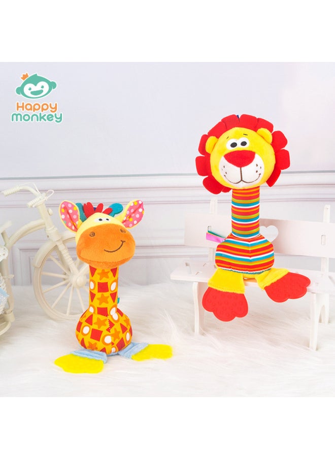 null - Happy Monkey Baby Handheld Cartoon Animal Rattle Teeth Gel Bite To Soothe Baby Toys Cross Border-Color:Hand-held Teething Rattle Stick-puppy-Specifications:16.5cm*8cm - Image 1