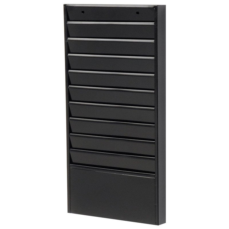 Global Industrial Steel Medical Chart Hanging Wall File Holder, 10 Pockets, Black, Wall Mounted Magazine and File Folder Holder, 12-1/4"W x 5-3/4"H Pockets - Image 1
