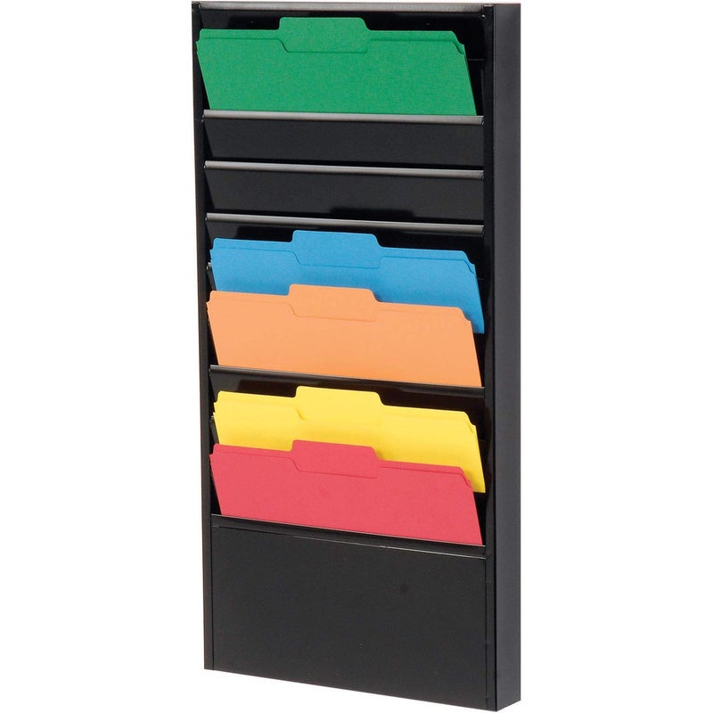 Global Industrial Steel Medical Chart Hanging Wall File Holder, 10 Pockets, Black, Wall Mounted Magazine and File Folder Holder, 12-1/4"W x 5-3/4"H Pockets - Image 3