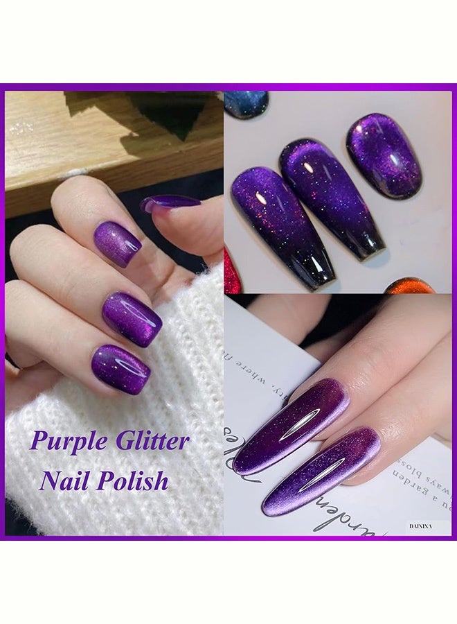 MISS Dark Purple Cat Eye Gel Polish, 12D Cat Eye Gel Nail Polish with Magnet, Long Lasting Magnetic Nail Polish Color for All Seasons, 7.5ml（006# Dark Purple） - Image 4