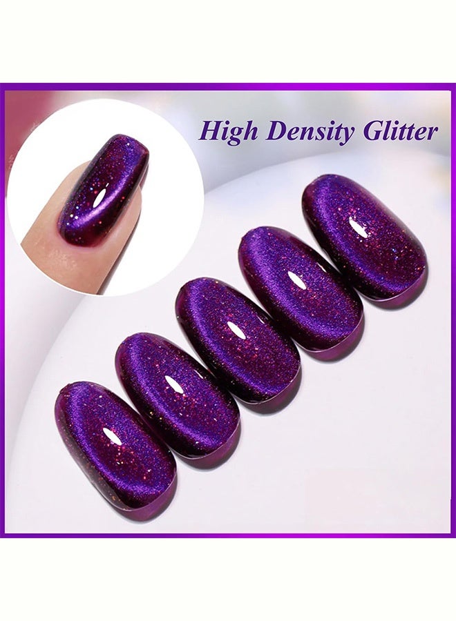 MISS Dark Purple Cat Eye Gel Polish, 12D Cat Eye Gel Nail Polish with Magnet, Long Lasting Magnetic Nail Polish Color for All Seasons, 7.5ml（006# Dark Purple） - Image 3