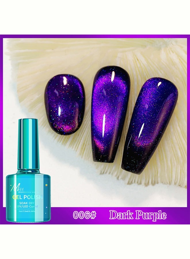 MISS Dark Purple Cat Eye Gel Polish, 12D Cat Eye Gel Nail Polish with Magnet, Long Lasting Magnetic Nail Polish Color for All Seasons, 7.5ml（006# Dark Purple） - Image 2