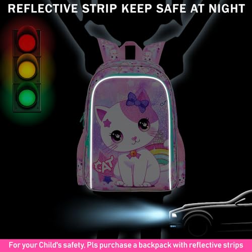GXTVO 3PCS Girls Cat Backpack 16 Kids Bookbag with Lunch Box Water Resistant Elementary School Bag for Preschool Toddler - Image 3