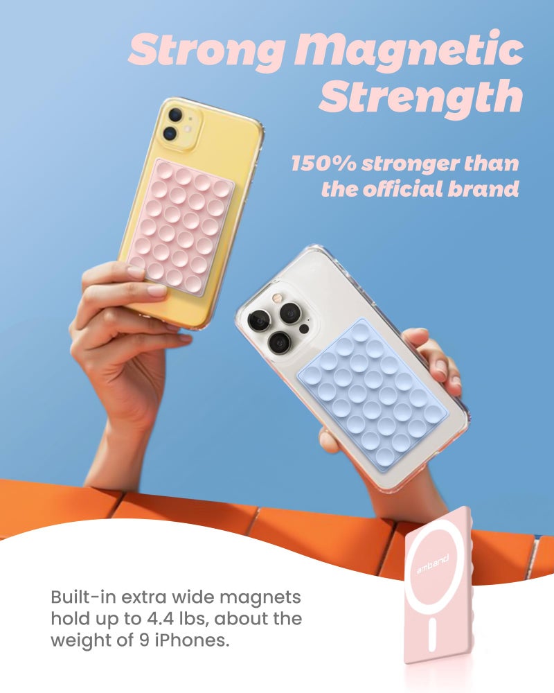 amBand Magnetic Suction Phone Mount for MagSafe Case, Silicone Octo Cup Buddy Sticky Grip Holder for iPhone, Removable Hands-Free Selfie/Video for TikTok Influencers, Women Gift, Light Pink - Image 3