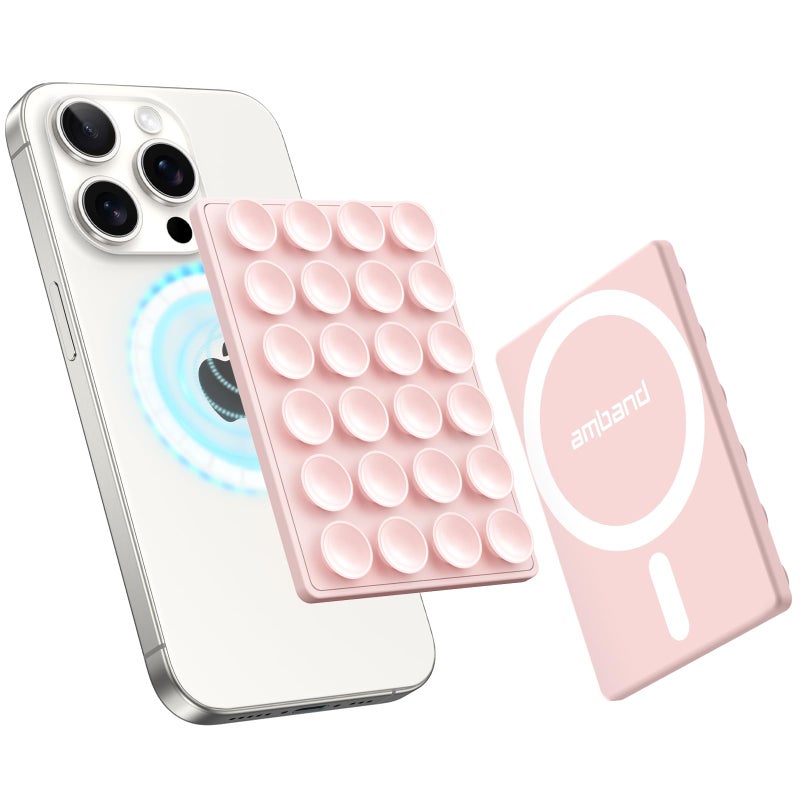 amBand Magnetic Suction Phone Mount for MagSafe Case, Silicone Octo Cup Buddy Sticky Grip Holder for iPhone, Removable Hands-Free Selfie/Video for TikTok Influencers, Women Gift, Light Pink - Image 1