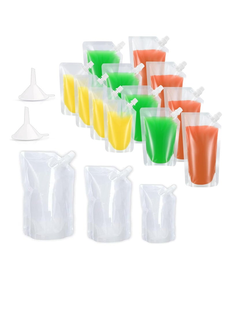 12 Pcs 250ml/350ml/500ml Reusable Plastic Drinks Pouches with Funnels - Image 1