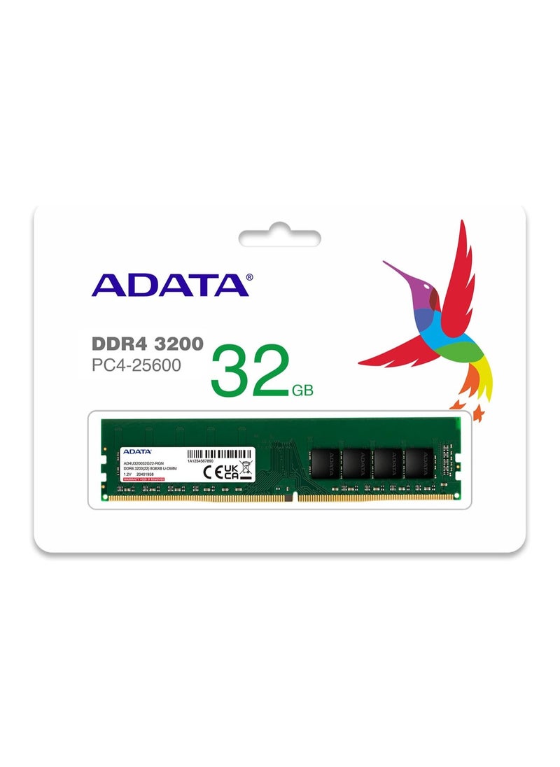 ADATA ADATA AD4U320032G22-SGN Premier 32GB 3200MHz U-DIMM DDR4 RAM, Green 