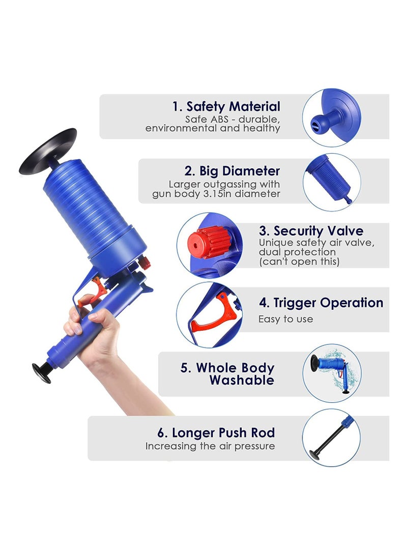 High Pressure Air Drain Blaster Gun with 4 Sized Suckers for Toilet, Sink, Tub, and Sewer Dredge Tool Cleaner - Image 4