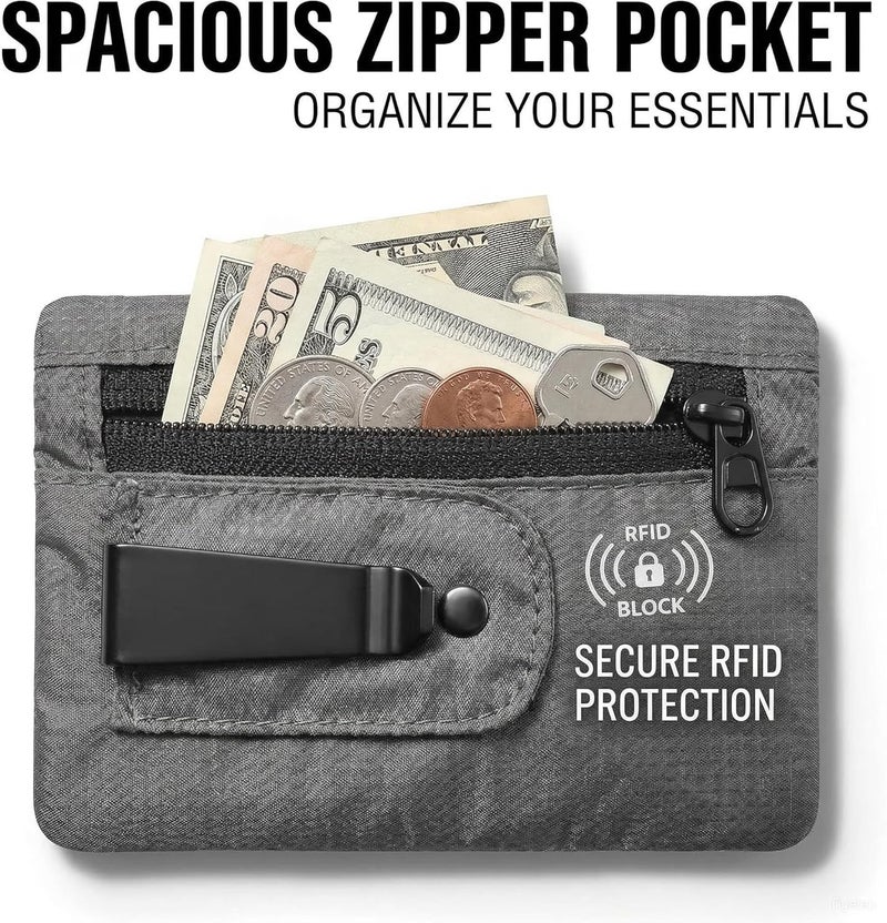 KOSMCCO RFID Blocking Clip Stash Pocket, Compact Hidden Travel Belt Wallet for Cards & Cash - Slim Pickpocket-Proof Design for Everyday Carry, Grey, Medium (3.5x5.2"), Low Profile - Image 2