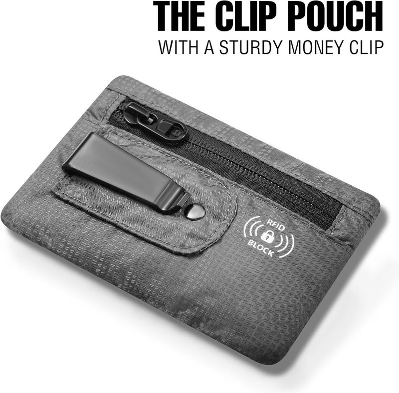 KOSMCCO RFID Blocking Clip Stash Pocket, Compact Hidden Travel Belt Wallet for Cards & Cash - Slim Pickpocket-Proof Design for Everyday Carry, Grey, Medium (3.5x5.2"), Low Profile - Image 5