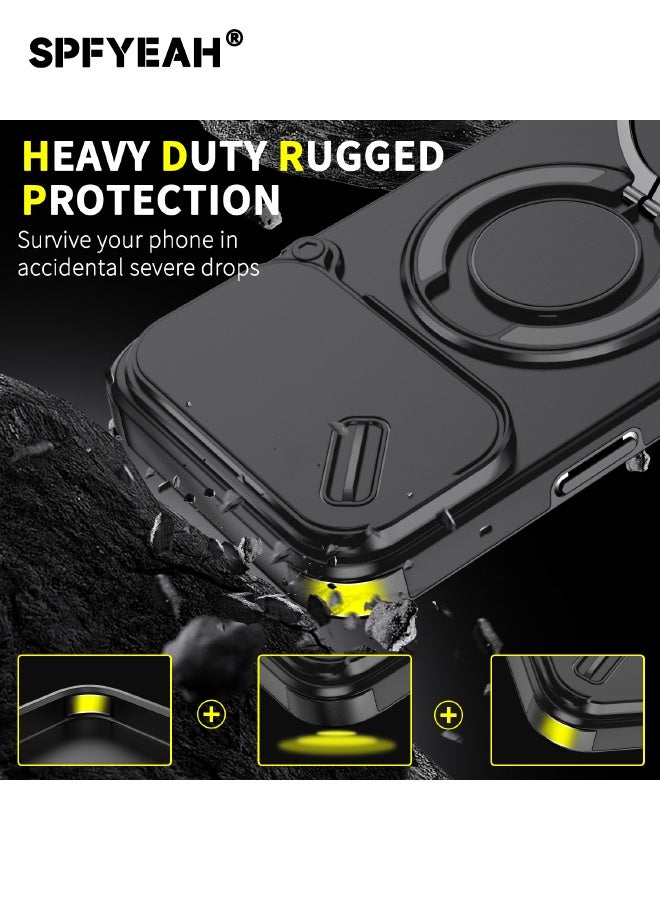 SPFYEAH [2-in-1] iPhone 17 Pro Max Case with Privacy Screen Protector, Slide Camera Cover, Built-in 360° Rotate Round Ring Kickstand, Heavy Duty Shockproof Back Cover for iPhone 17 Pro Max 6.9 inch (Black, 1+1 Pack) - Image 2