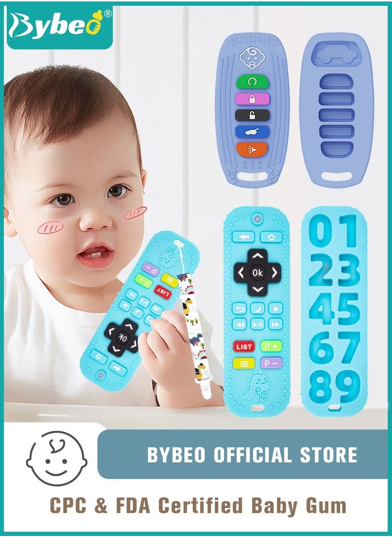 Bybeo - 2 Pack Silicone Baby Teething Toys, Remote Control and Car Key Shape Infants Chew Toy With 2 Anti-loss Chain And One Cleaning Brush - Image 1