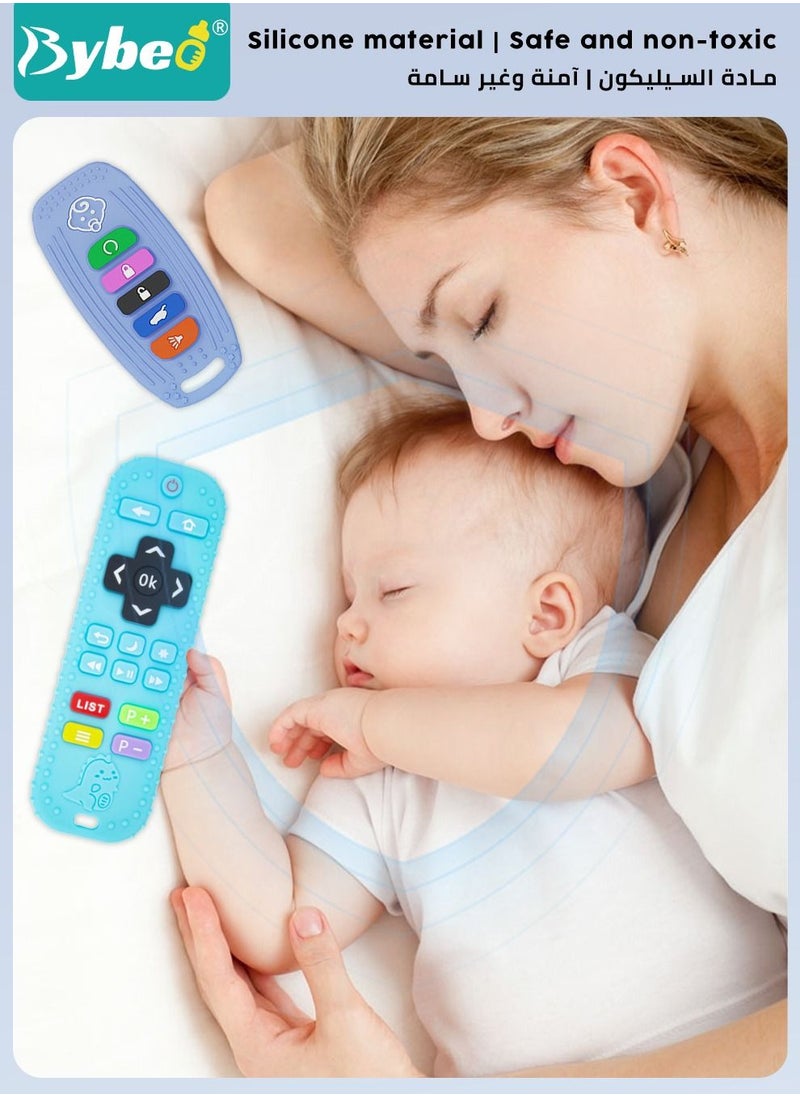 Bybeo - 2 Pack Silicone Baby Teething Toys, Remote Control and Car Key Shape Infants Chew Toy With 2 Anti-loss Chain And One Cleaning Brush - Image 1