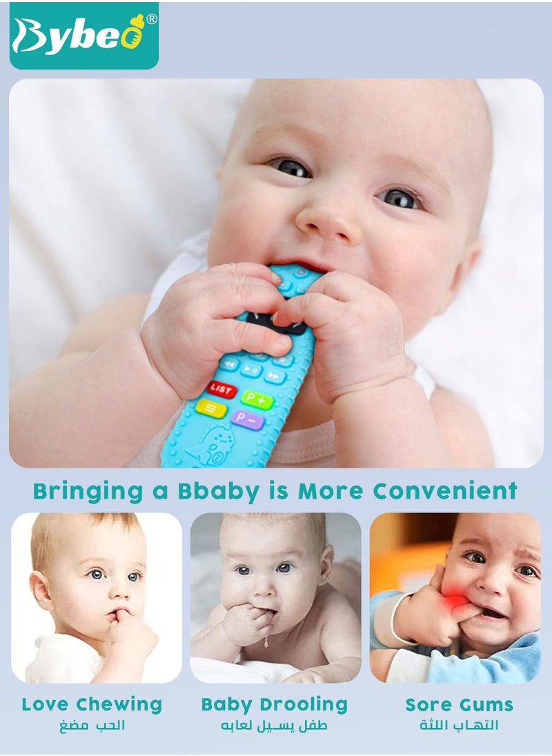 Bybeo - 2 Pack Silicone Baby Teething Toys, Remote Control and Car Key Shape Infants Chew Toy With 2 Anti-loss Chain And One Cleaning Brush - Image 1