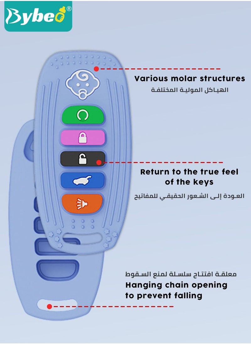 Bybeo - 2 Pack Silicone Baby Teething Toys, Remote Control and Car Key Shape Infants Chew Toy With 2 Anti-loss Chain And One Cleaning Brush - Image 1