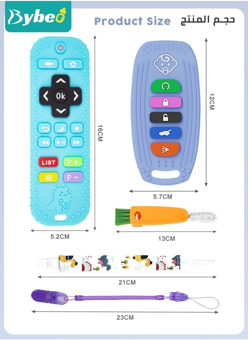 Bybeo - 2 Pack Silicone Baby Teething Toys, Remote Control and Car Key Shape Infants Chew Toy With 2 Anti-loss Chain And One Cleaning Brush - Image 1