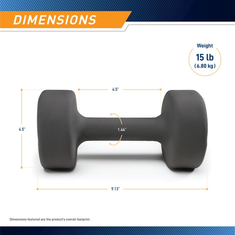 Marcy Neoprene Dumbbell, Single Piece, 15-lb, Steel Grey - Image 2