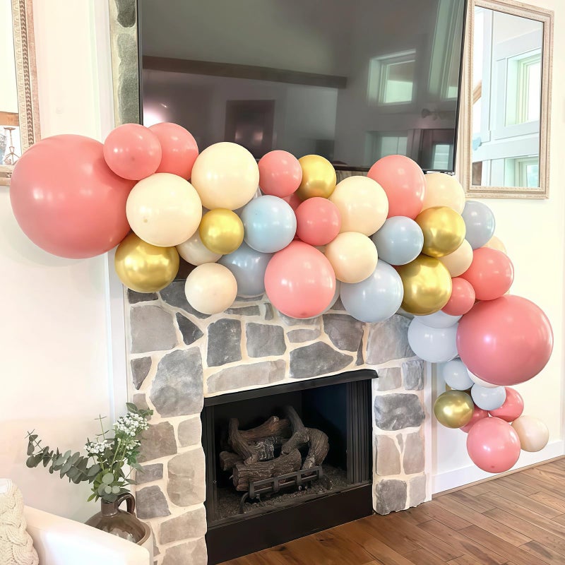 Paeyeq Gender Reveal Balloon Arch Garland Kit, Dusty Pink and Blue Balloons Metallic Gold Sand White Balloons for Gender Reveal Boho Bachelorette Birthday Baby Shower Bridal Bear Theme Party Decorations - Image 5