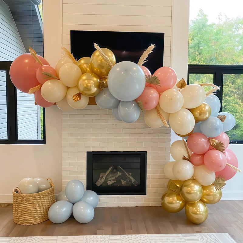 Paeyeq Gender Reveal Balloon Arch Garland Kit, Dusty Pink and Blue Balloons Metallic Gold Sand White Balloons for Gender Reveal Boho Bachelorette Birthday Baby Shower Bridal Bear Theme Party Decorations - Image 4