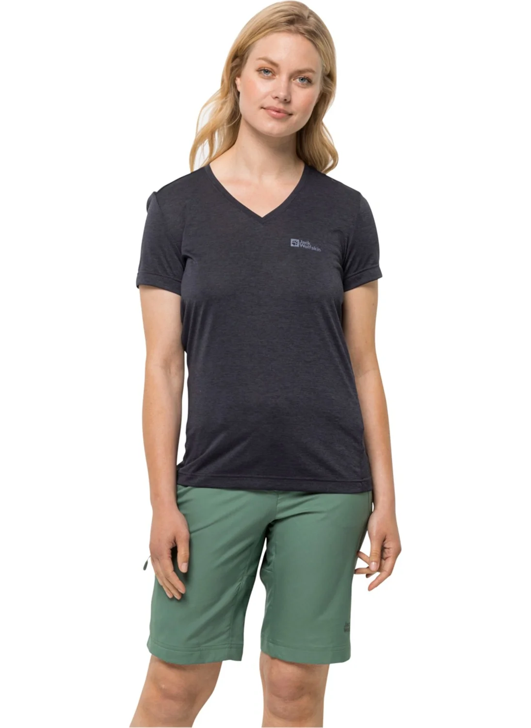 Jack Wolfskin V Neck Dark Gray Women's T-Shirt 1801693_1388 Crosstrail T Women