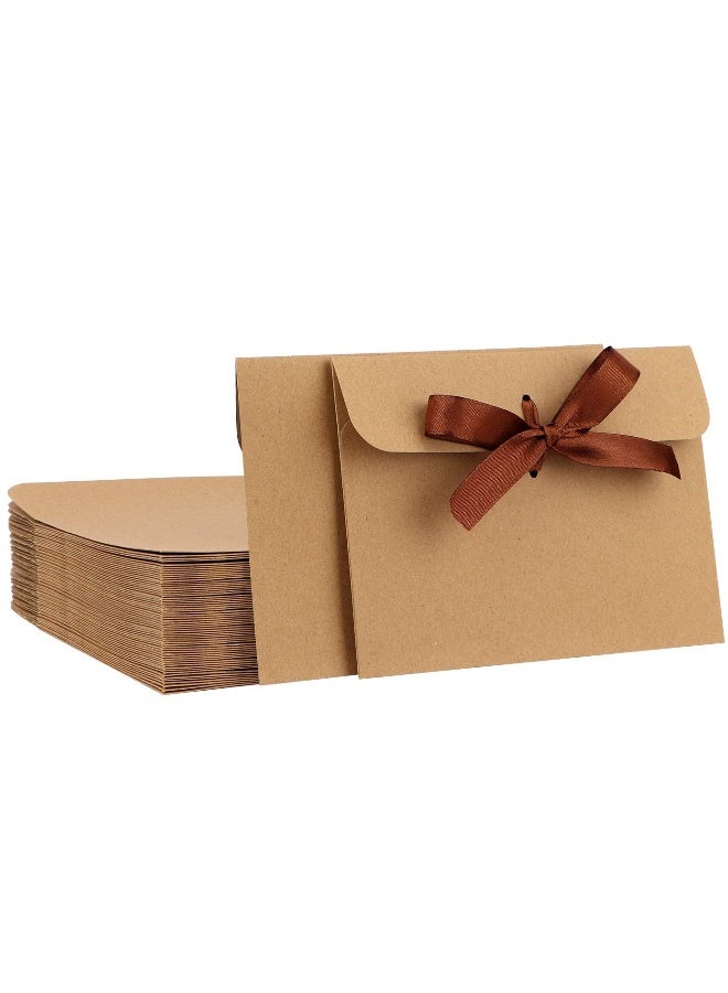 50 Pack of Kraft Paper Envelope Bags with Ribbon for Invitations, Weddings, Parties, and Thanksgiving - Vintage Style Envelopes for All Occasions - Image 1