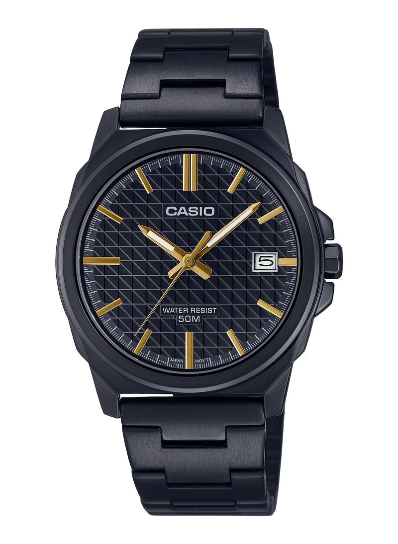 CASIO ساعة يد للرجال - MTP-E720B-1AVDF بقرص أسود، حزام أسود - 38.3 مم