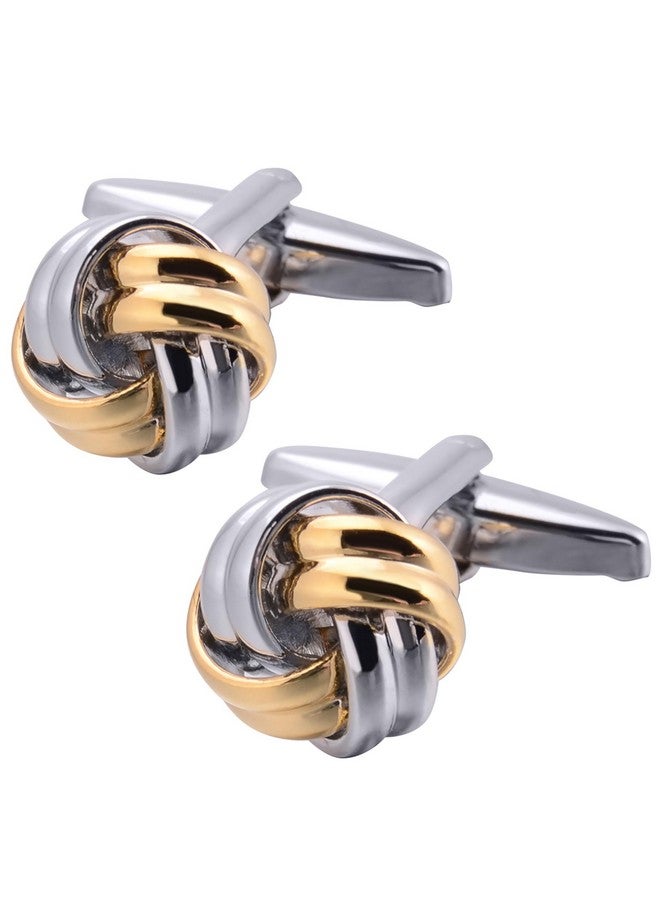 Jonwo 2 Tone Gold & Sliver Knot Cuff Links For French Tuxedo Shirt Stainless Steel Metal Shirt Cufflinks In Gift Box For Anniversary - Image 1