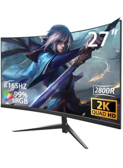 HILUKE 27 Inch Curved Gaming Monitor, QHD 2560x1440, 165Hz, 1ms, FreeSync, HDR, Adjustable Tilt, HDMI & DisplayPort - Perfect for Middle East Gamers  - Image 1