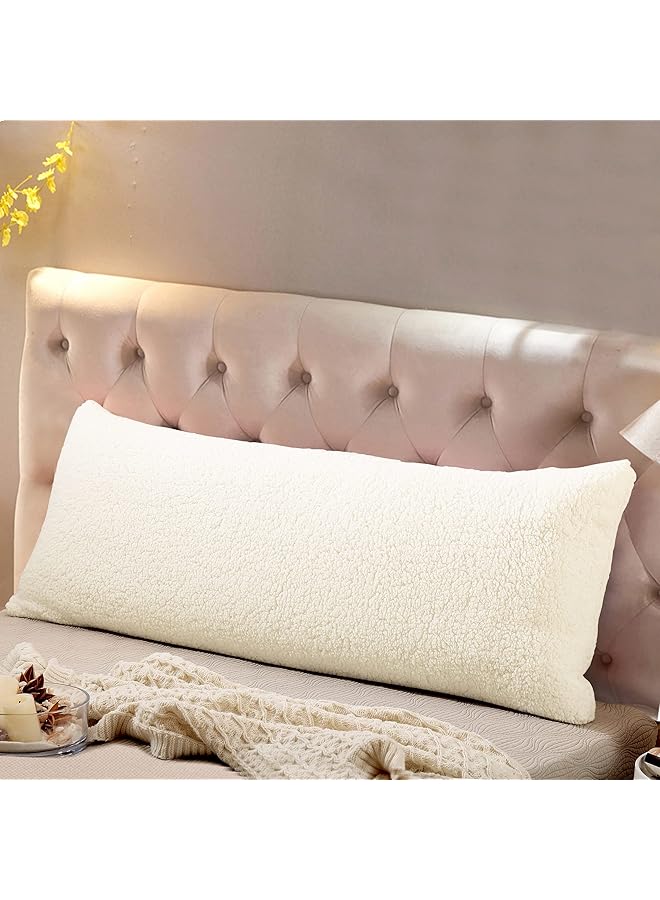 erorex Ultra Soft Sherpa Body Pillow Cover Case With Zipper Closure 21 Inch X54 Inch 21 Inch X54 Inch Body Pillow Cover Cream - Image 1