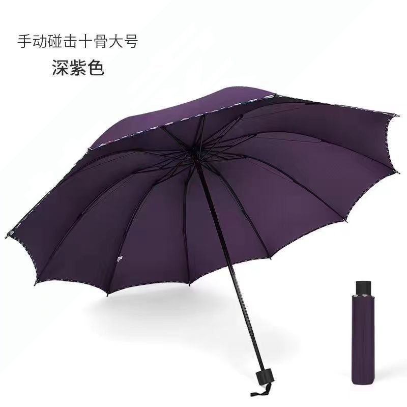 Yulihou Large 10-Rib Heavy Duty Folding Umbrella - Windproof Rain Umbrella for Couples, Sun Protection, Manual Open, Multiple  Colors