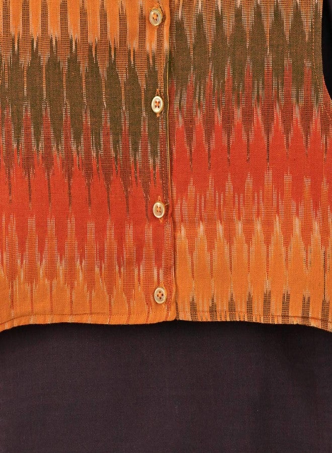 TWISHA Stylish Boys Kurta Pyjama with Ikkat jacket set-Black -5Y - Image 5