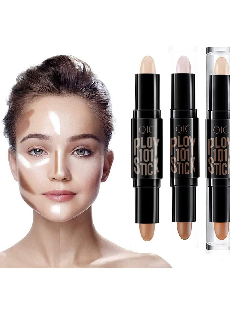 Highlight Contour Stick 6 Colors 2 in 1 Dualended Makeup Shading Stick MultiColor Concealer Shadow Pen 3D Body Face Brightens Shades Pencil Contour Concealer Highlighter Stick (3 Pcs) - Image 1