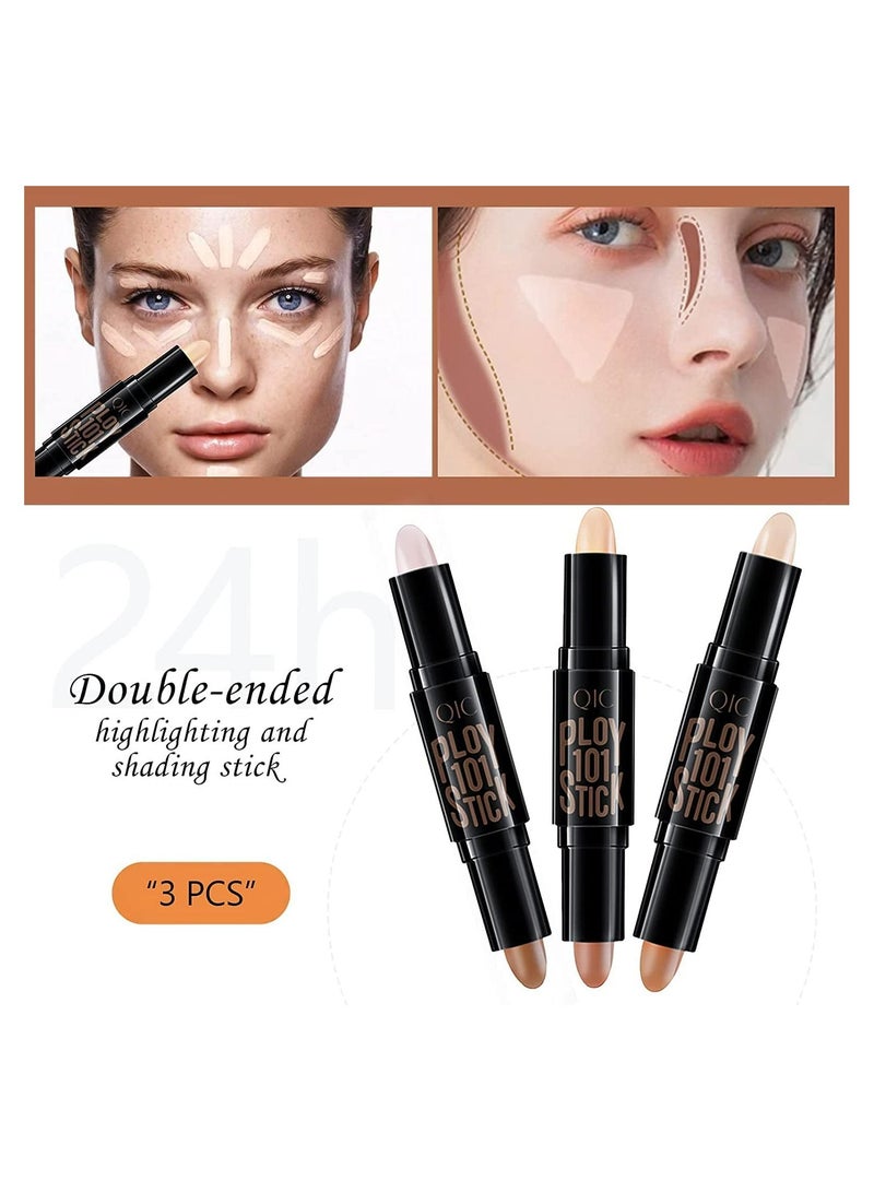 Highlight Contour Stick 6 Colors 2 in 1 Dualended Makeup Shading Stick MultiColor Concealer Shadow Pen 3D Body Face Brightens Shades Pencil Contour Concealer Highlighter Stick (3 Pcs) - Image 2