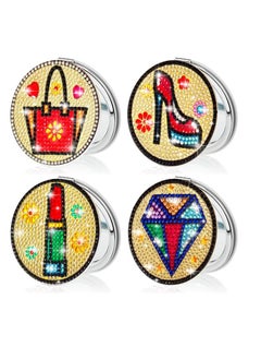 SYOSI 4 PCS Diamond Painting Compact Mirror DIY Pocket Mirror with Diamond Painting Cover Double-Sided Portable Folding Purse Makeup Mirror Diamond Art Kits for Women Girls Kids Gift  - Image 1