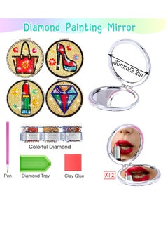 SYOSI 4 PCS Diamond Painting Compact Mirror DIY Pocket Mirror with Diamond Painting Cover Double-Sided Portable Folding Purse Makeup Mirror Diamond Art Kits for Women Girls Kids Gift  - Image 4