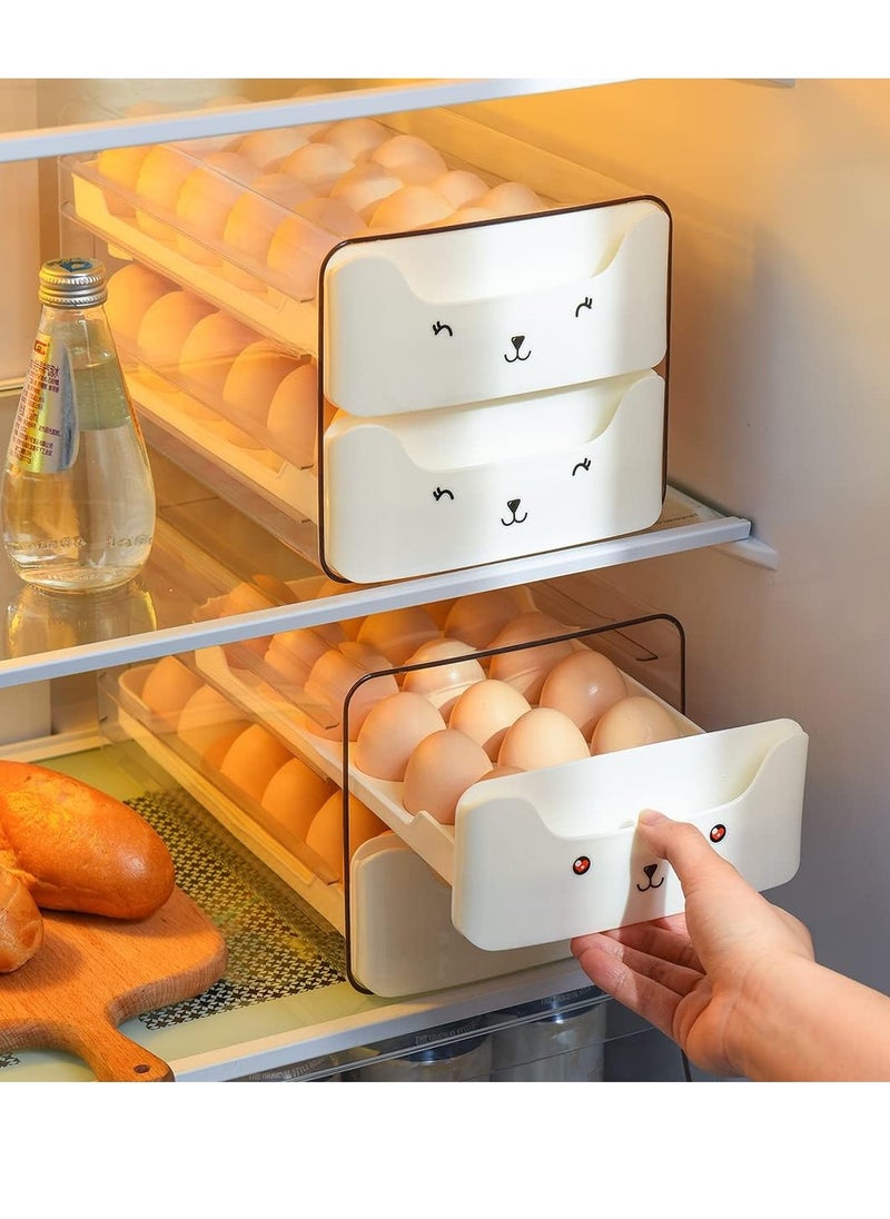 General Egg Holder for Refrigerator, Clear Plastic Egg Storage Container with Handles，2 Drawers Stackable Egg Organizer & Egg Tray，Household Egg Fresh Storage Box for Fridge (2 Layer, 36 Count, White)  - Image 2