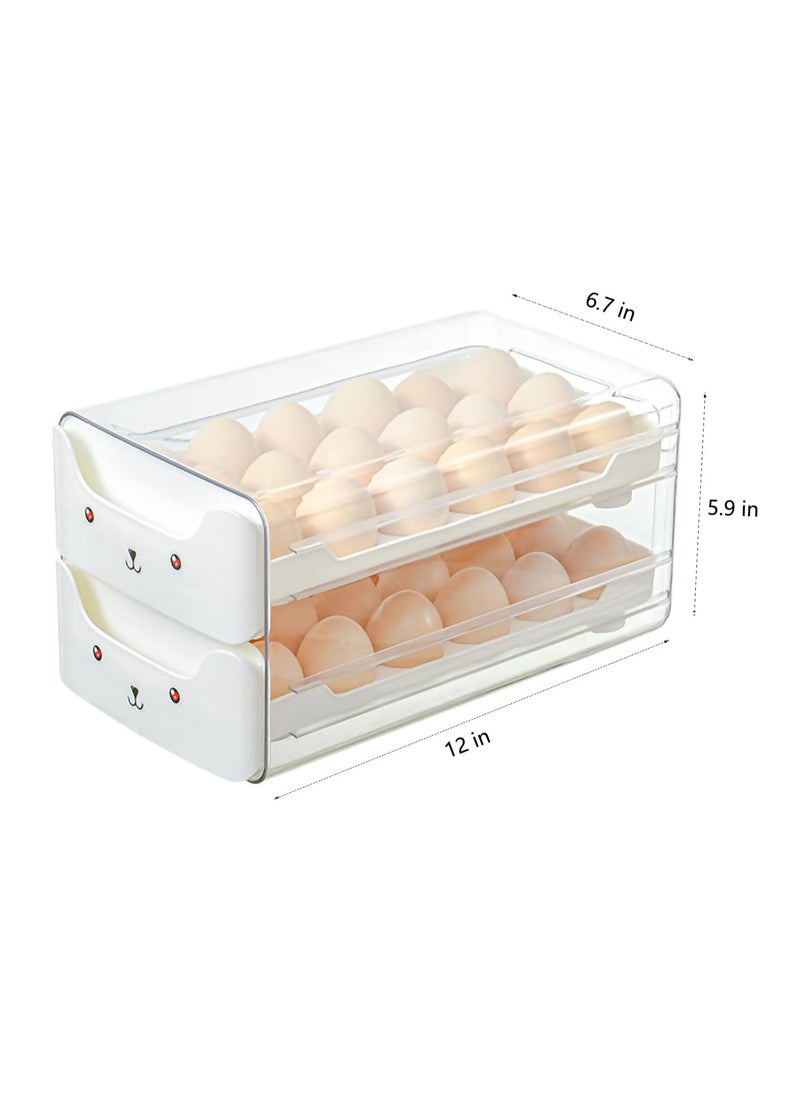General Egg Holder for Refrigerator, Clear Plastic Egg Storage Container with Handles，2 Drawers Stackable Egg Organizer & Egg Tray，Household Egg Fresh Storage Box for Fridge (2 Layer, 36 Count, White)  - Image 4