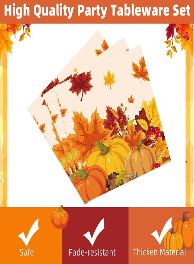 WIQEDOHA Fall Party Supplies - 96 Pcs Thanksgiving Paper Plates and Napkins, Forks, Pumpkin Autumn Disposable Tableware Set for Harvest Party Decorations - Image 3