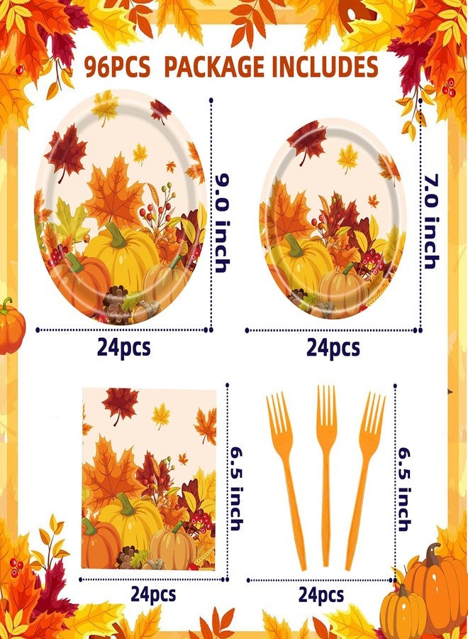 WIQEDOHA Fall Party Supplies - 96 Pcs Thanksgiving Paper Plates and Napkins, Forks, Pumpkin Autumn Disposable Tableware Set for Harvest Party Decorations - Image 2