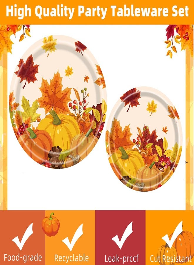 WIQEDOHA Fall Party Supplies - 96 Pcs Thanksgiving Paper Plates and Napkins, Forks, Pumpkin Autumn Disposable Tableware Set for Harvest Party Decorations - Image 4