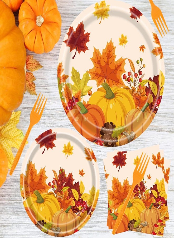WIQEDOHA Fall Party Supplies - 96 Pcs Thanksgiving Paper Plates and Napkins, Forks, Pumpkin Autumn Disposable Tableware Set for Harvest Party Decorations - Image 5