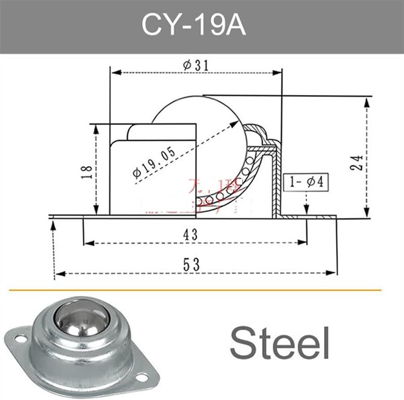 Universal Ball Bearing Furniture Wheel 2Pcs Steel CY 19A Compression Castor - Image 3