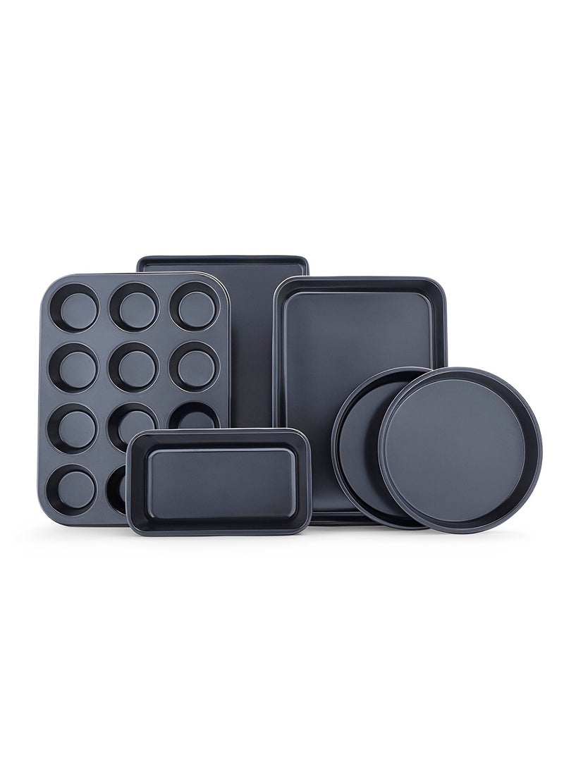 BLACKSTONE Nonstick Bakeware Set 6 Piece Carbon Steel Baking Tray Set with Loaf Pan Muffin Tray Cake Pans Roast Pan Cookie Sheet - Image 1